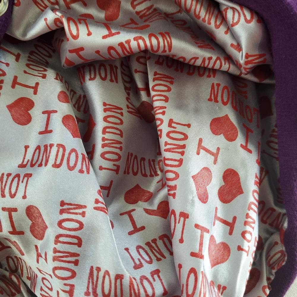 I Love London Hooded Sweatshirt sequined heart Purple ♥️ Size Large - Picture 5 of 12
